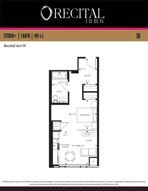 A floor plan for a studio apartment with a living room, kitchen, and bathroom.